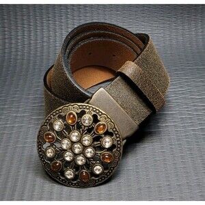 Fabio Corti 100% Brown Leather Floral Buckle Belt Size Large